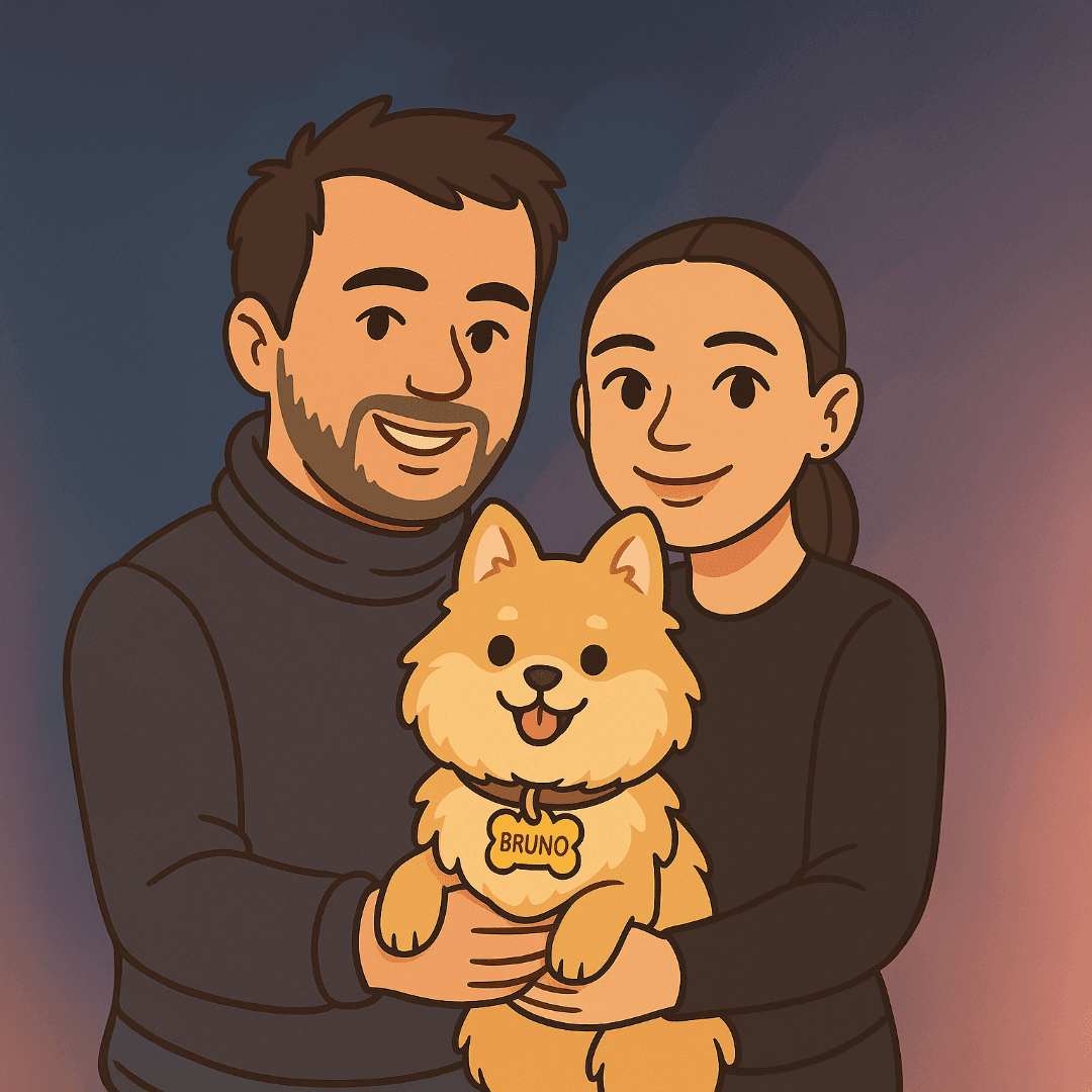 PomMoms family with their Pomeranian Bruno